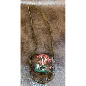 Vintage Crossbody Mini Genuine Leather Hand Tooled Embossed & Painted